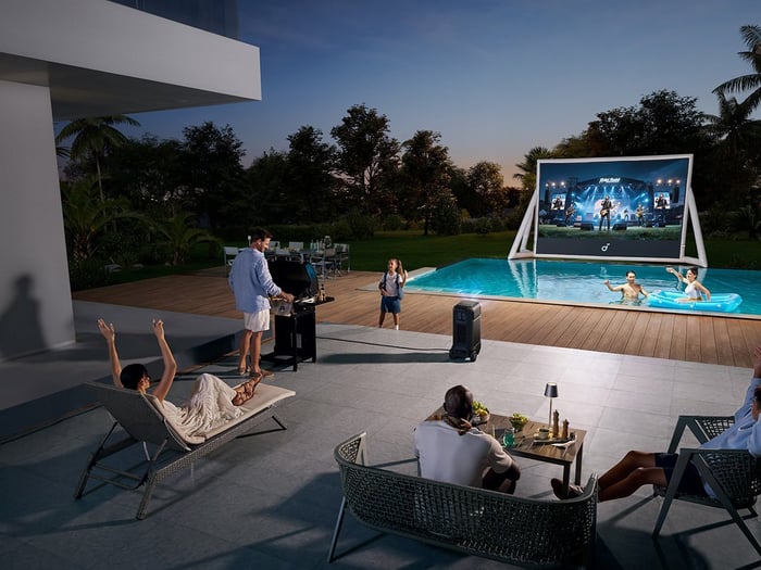 Outdoor movie night with Nebula X1 Pro