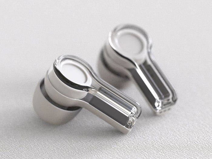 The compact charging case mirrors the earbuds’ minimalist design.