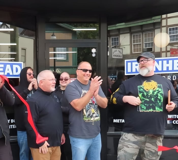 From left to right, Orange County legislator Thomas Faggione, Port Jervis mayor Dominic Cicalese, and Ironhead Records owner Jesse Traynor at the ribbon-cutting ceremony in November 2025.