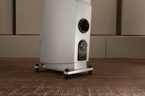 Close-up detail of Rockport Technologies Lynx loudspeaker cabinet and driver assembly