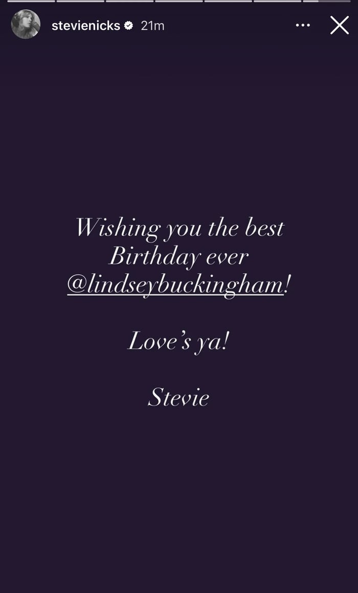 Stevie Nicks wishes Lindsey Buckingham a happy birthday