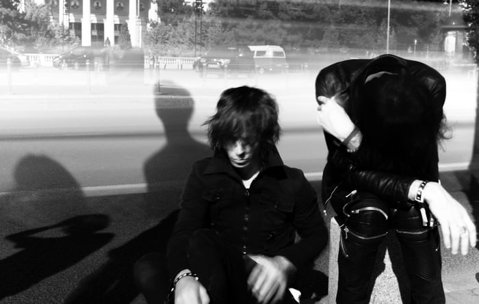 The Hellp band photo in leather jackets and skinny jeans