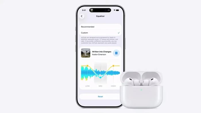 Close-up of AirPods emphasizing design and technology