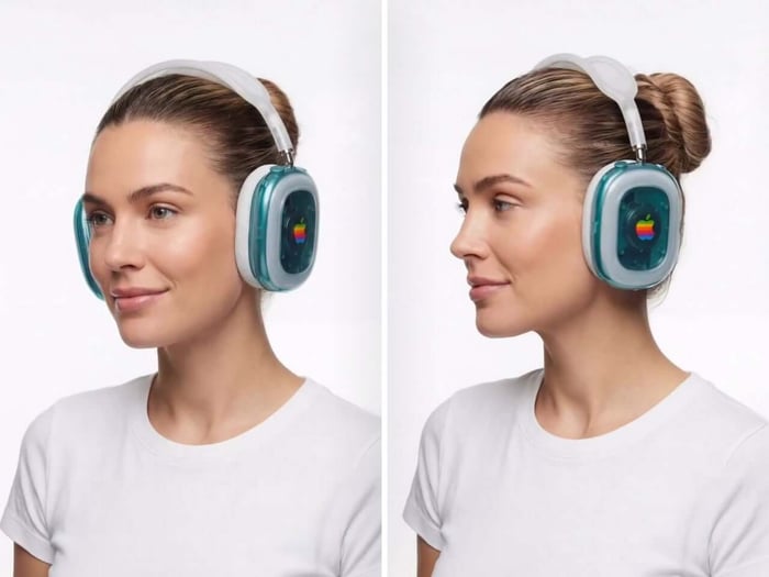 Side view of the AirPods Max with translucent blue and white elements