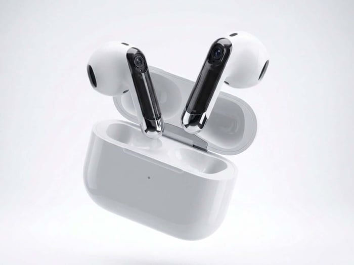 AirPods Ultra concept angled to show sleek form factor