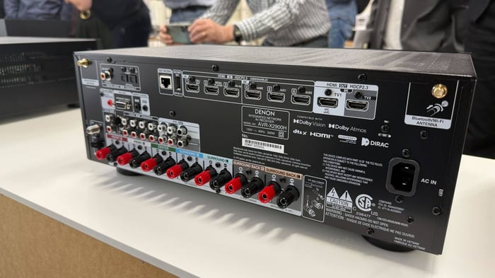 Denon AVR-X2900H side view highlighting ports and design