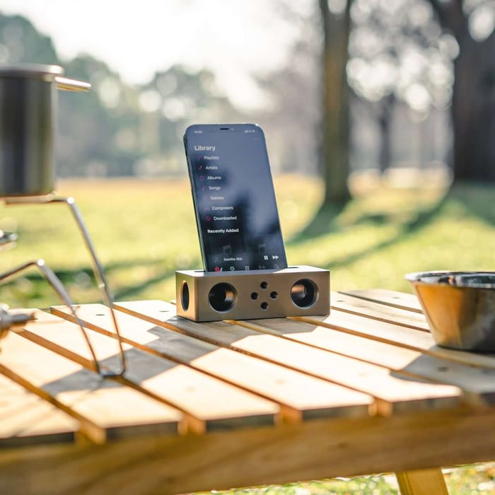 Another view of the metal analog speaker by Kenji Abe