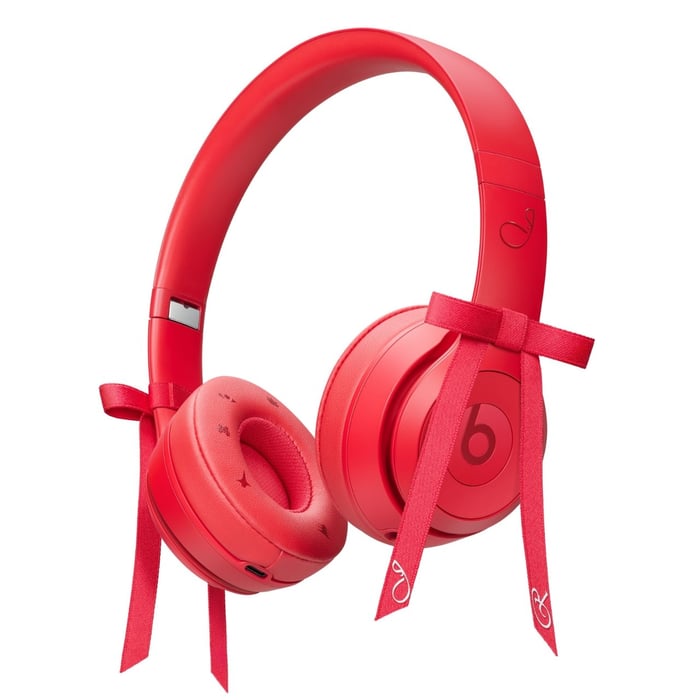 Close-up of Ruby-Red Beats Solo 4 with Jennie-inspired accents