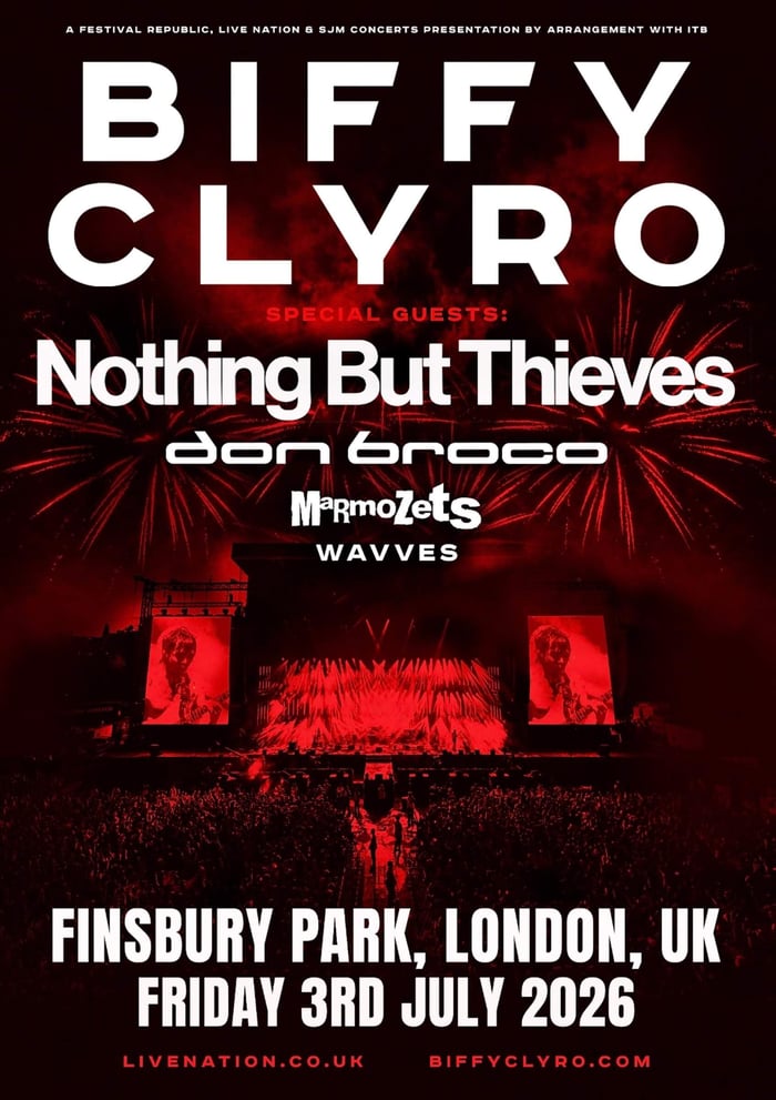 Biffy Clyro Finsbury Park gig poster, 2026