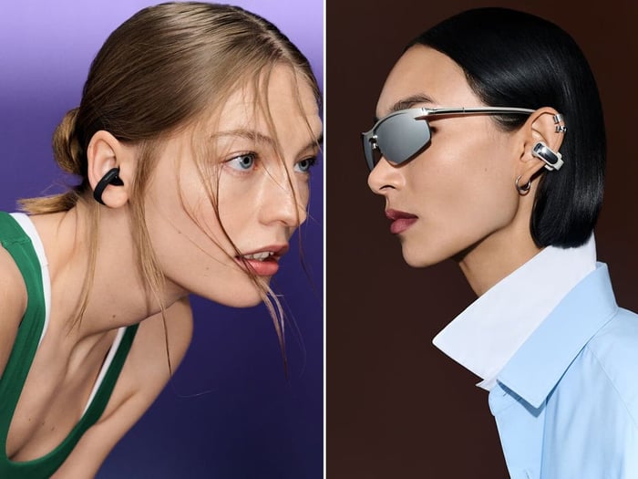 Bose Ultra Open and Sport Open clip-on earbuds in a product showcase