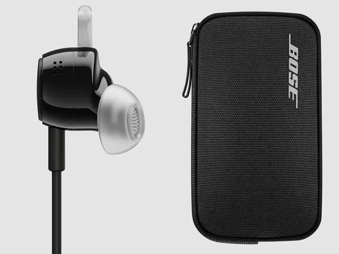 Detailed view of Bose earbud housings and cable design