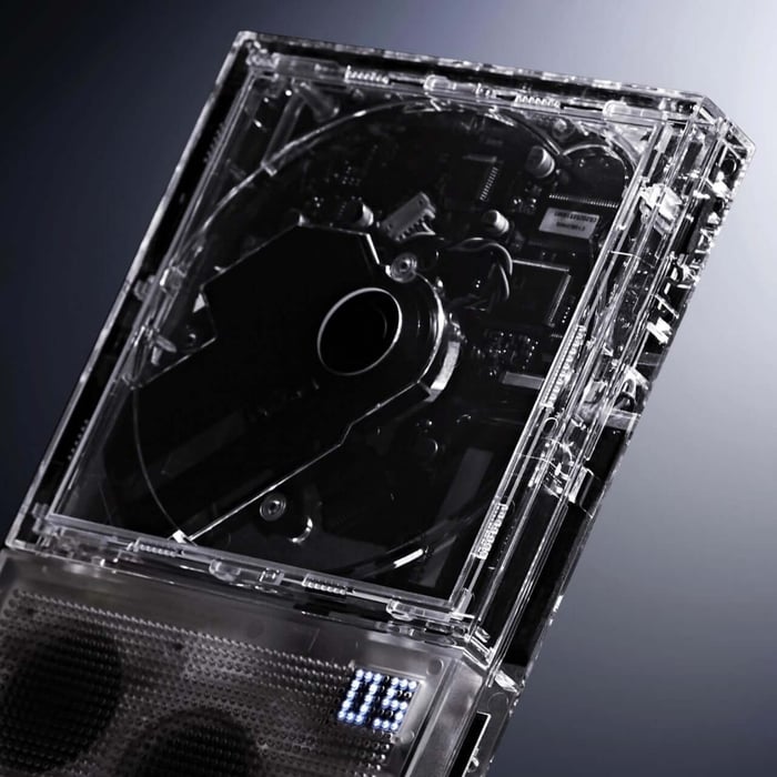 The Cp2 Clear showcases its internal laser and circuit boards behind a transparent shell
