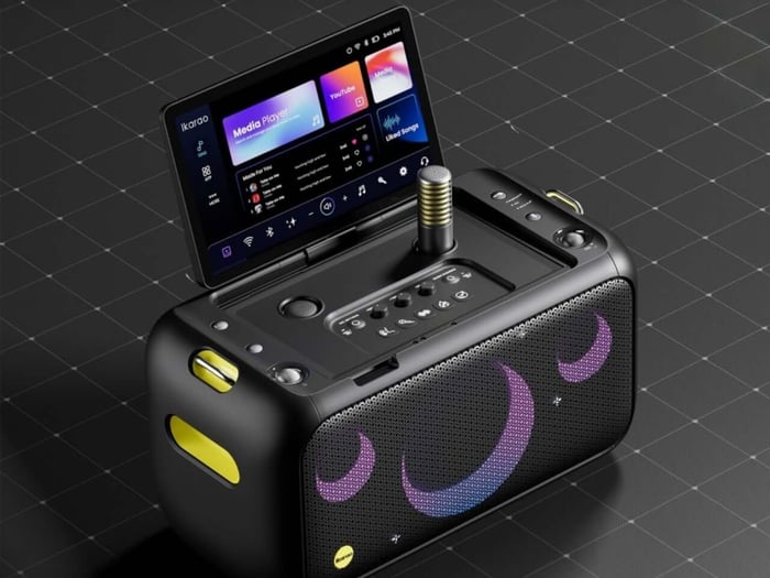 BreakX1's rotatable screen and speaker unit in action