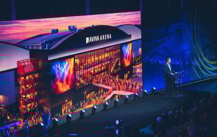 Andrew Billingham speaking at the launch of Bristol's new Aviva Arena. Credit: Wayne Godwin Reid