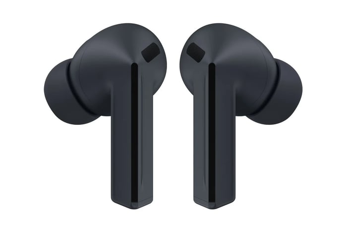 Close-up on the front of Galaxy Buds 3 FE in black