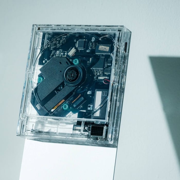 ClearFrame CD Player transparent design showing internal components