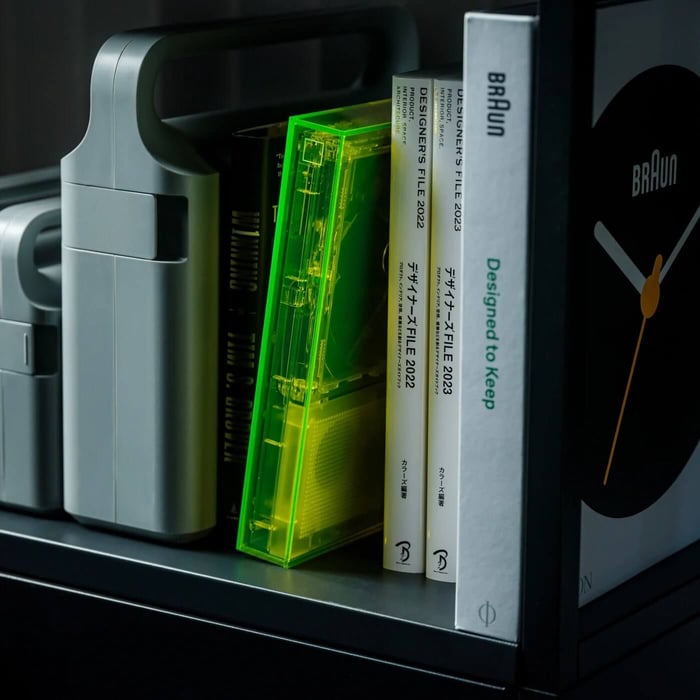 ClearFrame CD player styled with physical music memorabilia