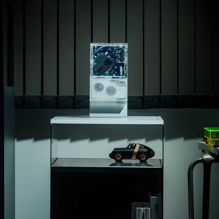 ClearFrame CD player with display-ready styling