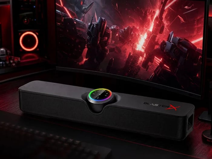 Rear and side details of the Creative B3 gaming soundbar