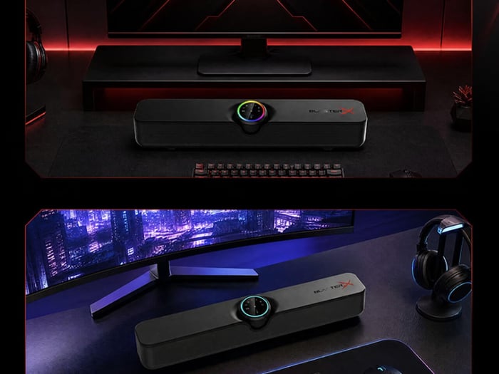 Creative B3 soundbar positioned beneath a monitor