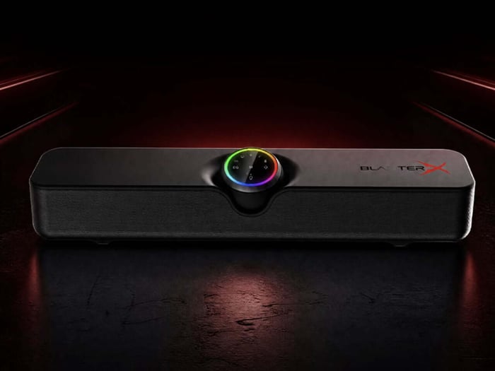 Creative B3 gaming soundbar with RGB lighting details