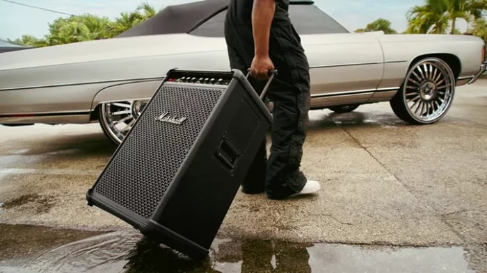 Marshall Bromley 750 side angle, showcasing speaker design