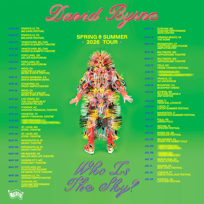 David Byrne's 2026 tour poster