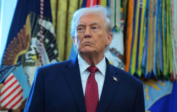 Donald Trump addressing the media during his presidency