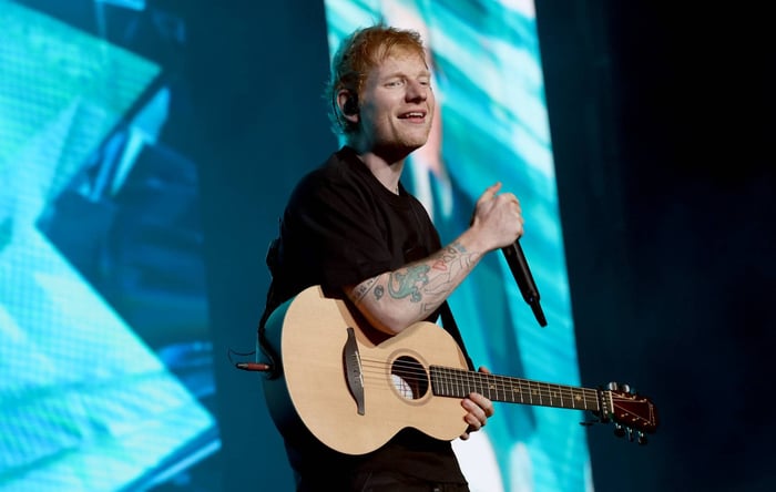 Ed Sheeran performing during his Loop Tour