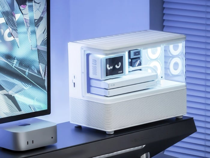 Edifier Huazai New Cyber speaker showcasing its cyberpunk design and RGB fans