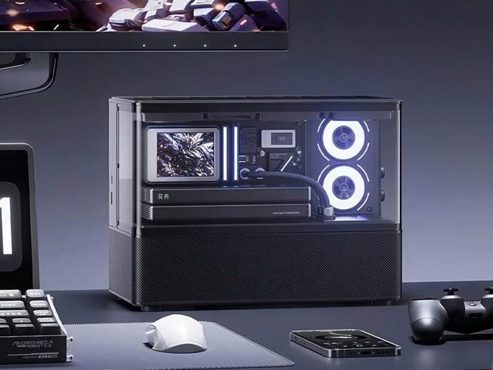 Speaker display showcasing system monitoring and RGB lighting