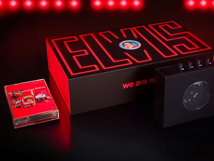 Close-up of the Elvis cassette player’s detailed design
