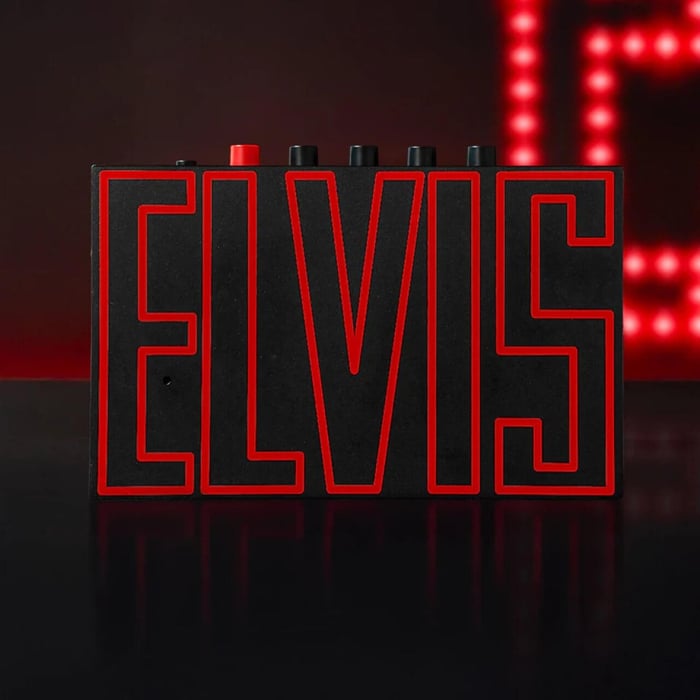 Close-up of the player’s ELVIS nameplate and gold accents