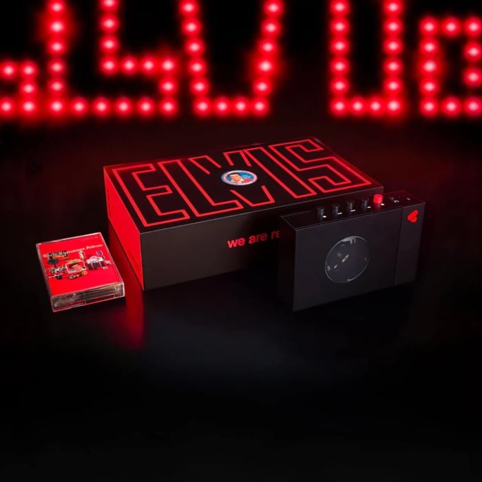 Another angled view of the Elvis cassette player showcasing its premium finish