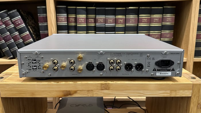Back panel and connections of Luxman E-07 phono preamp