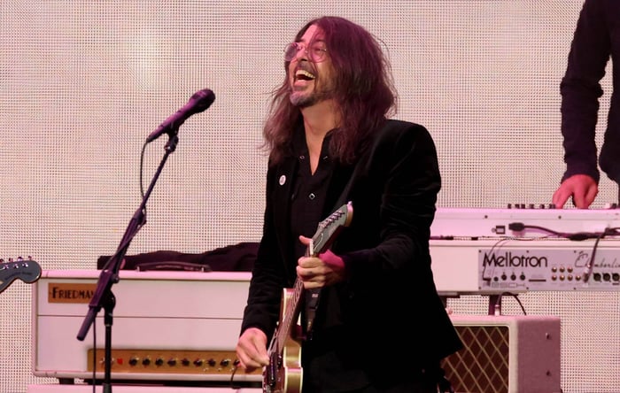 Dave Grohl rocking the stage in a Foo Fighters gig