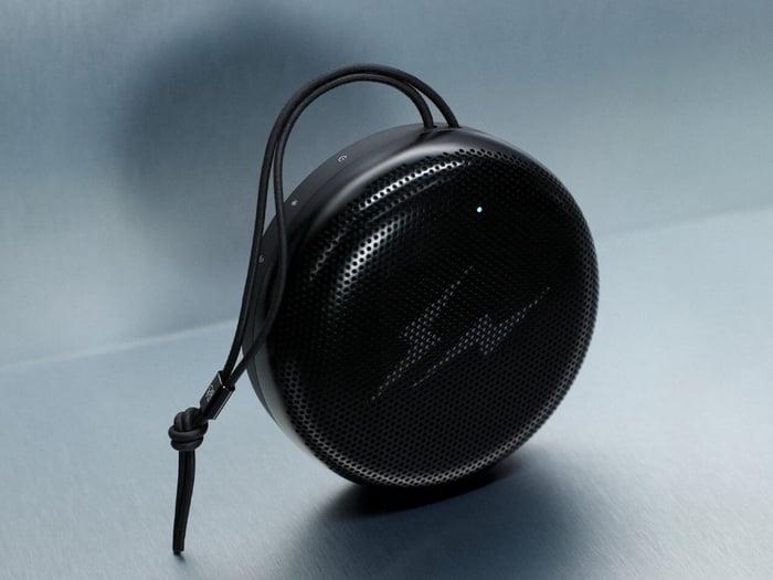 Side view of Beosound A1 with intricate detailing