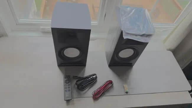 Fluance Ri71 bookshelf speakers angled view