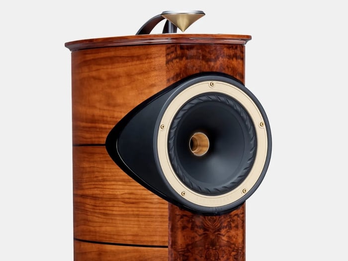 Lower section of the Fyne Audio speaker showing its base design