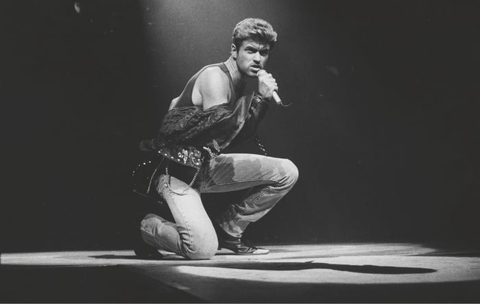 George Michael performing during the Faith Tour