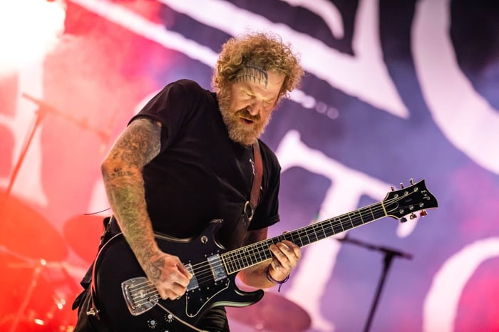 Brent Hinds on stage in November 2023