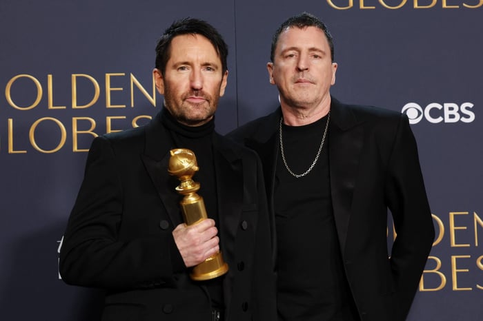 Trent Reznor and Atticus Ross at the 2025 Golden Globe Awards (photo: Kevin Mazur / Getty Images)