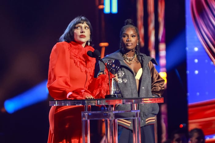 Lady Gaga and Doechii at the 2025 iHeartRadio Music Awards