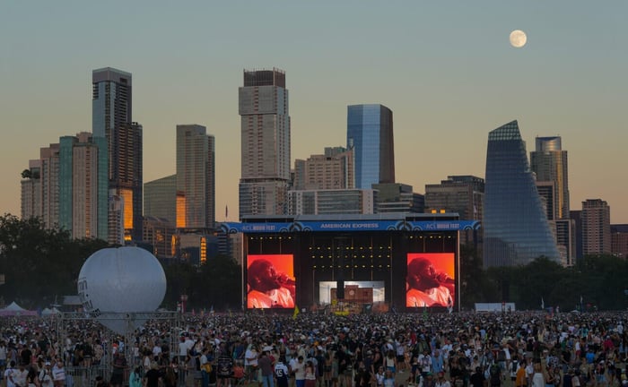 Austin skyline with T-Pain performing at ACL Fest