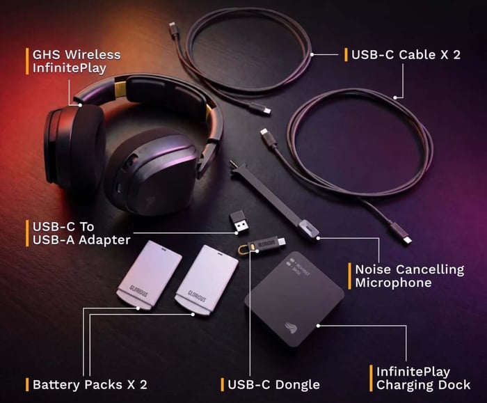 Charging base with battery dock and headset