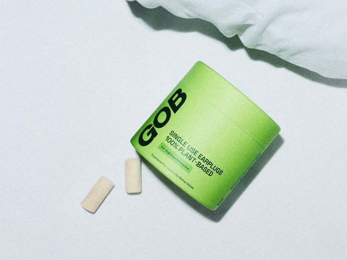 Close-up of GOB mycelium earplugs packaging