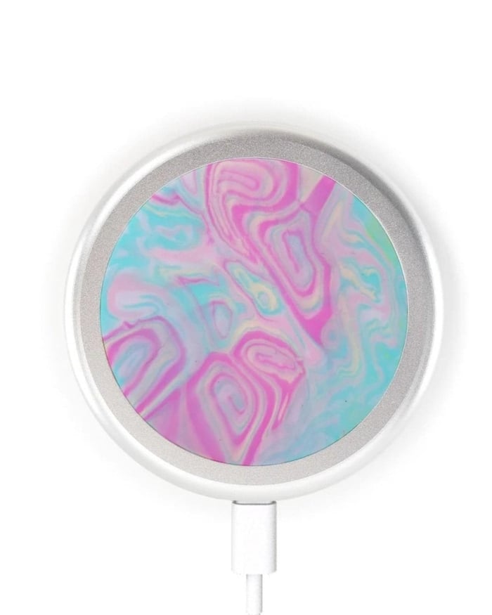 Colorful handmade speaker shown from another angle