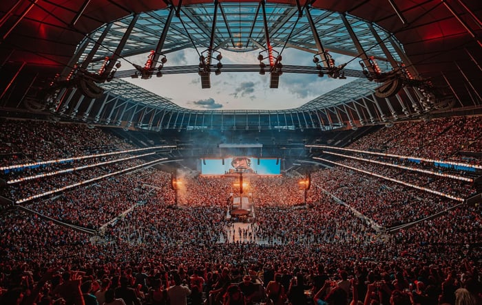 Popcaan performing during Gorillaz show at Tottenham Hotspur Stadium