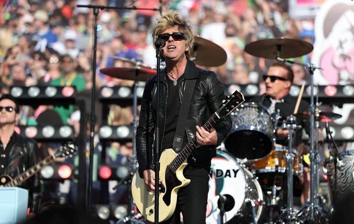 Green Day performing at Super Bowl LX opening ceremony