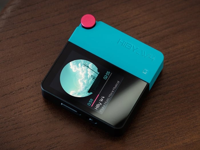 HiBy W4 in its colorful portable form for everyday headphone listening